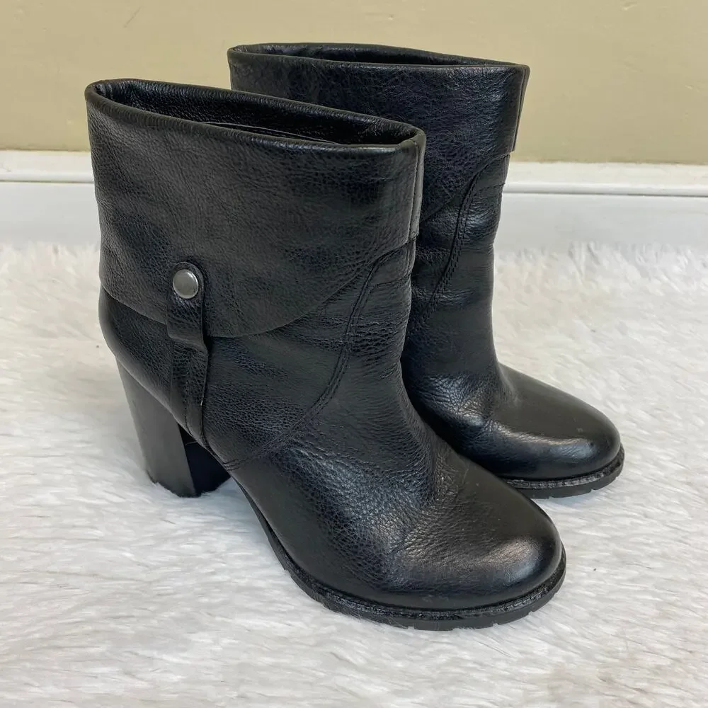 Franco Sarto Occela Black Leather Ankle Boots Size 8